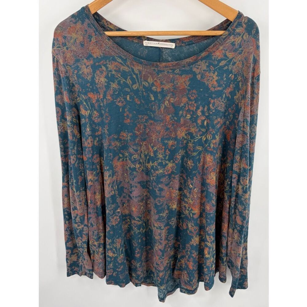 Peruvian Connection twilight meadow floral scoop neck tunic top women’s M/L